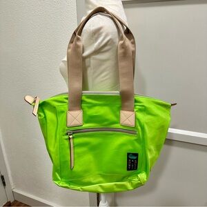 Dooney & Bourke Neon Green Nylon Zip Front Tote with Cotton & Leather Tan Straps